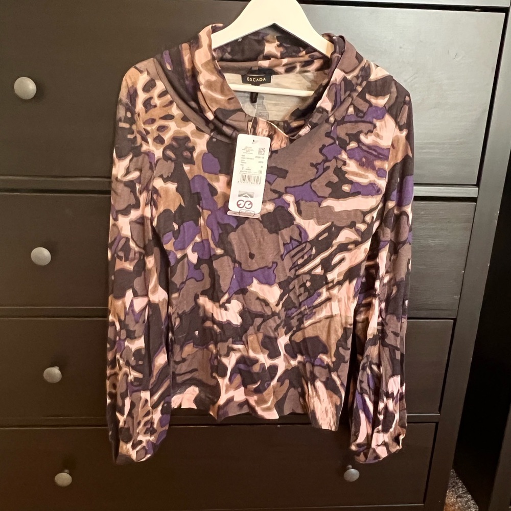 Escada Purple and Brown Patterned Blouse